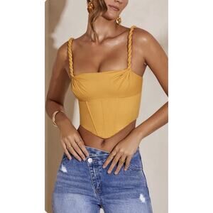 Oh Polly Yellow Corset Crop Top Sz 2 4 S Clubwear Going Out Top Bachelorette